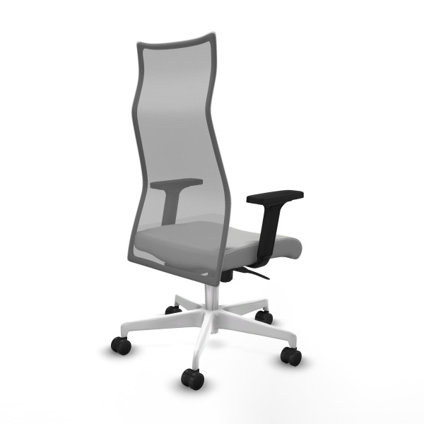 Albacete malla sincro malla gris similpiel gris claro brazos 2D base blanca ruedas 65 mm nailon