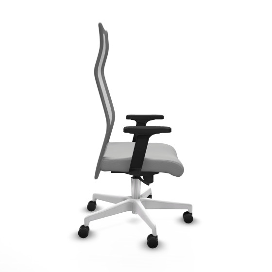 Albacete malla sincro malla gris similpiel gris claro brazos 2D base blanca ruedas 65 mm nailon
