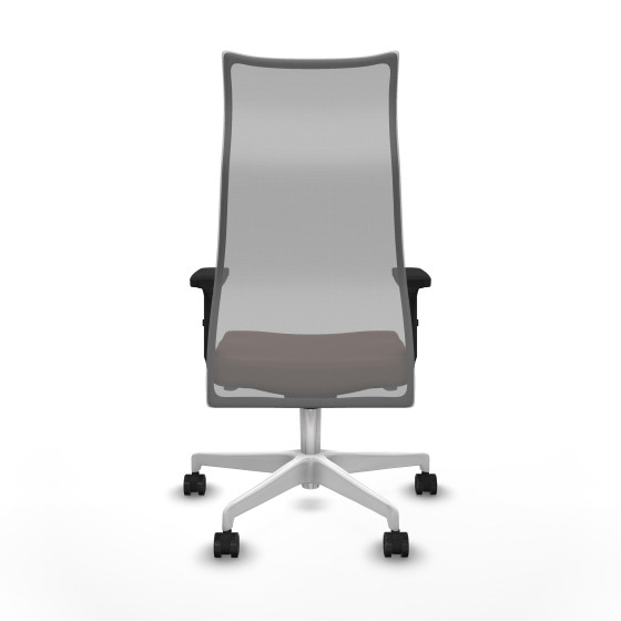 Albacete malla sincro malla gris similpiel marrón oscuro brazos 2D base blanca ruedas 65 mm nailon
