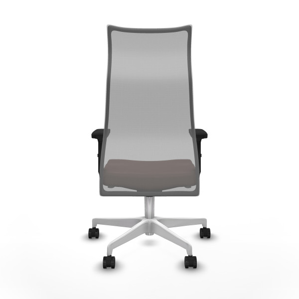 Albacete malla sincro malla gris similpiel marrón oscuro brazos 2D base blanca ruedas 65 mm nailon