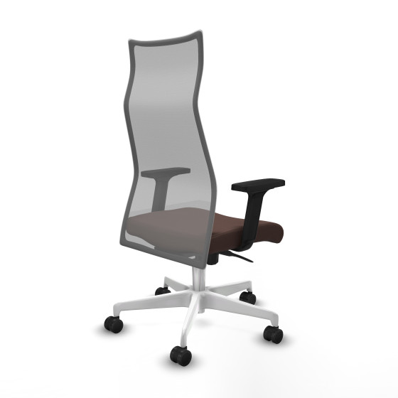 Albacete malla sincro malla gris similpiel marrón oscuro brazos 2D base blanca ruedas 65 mm nailon