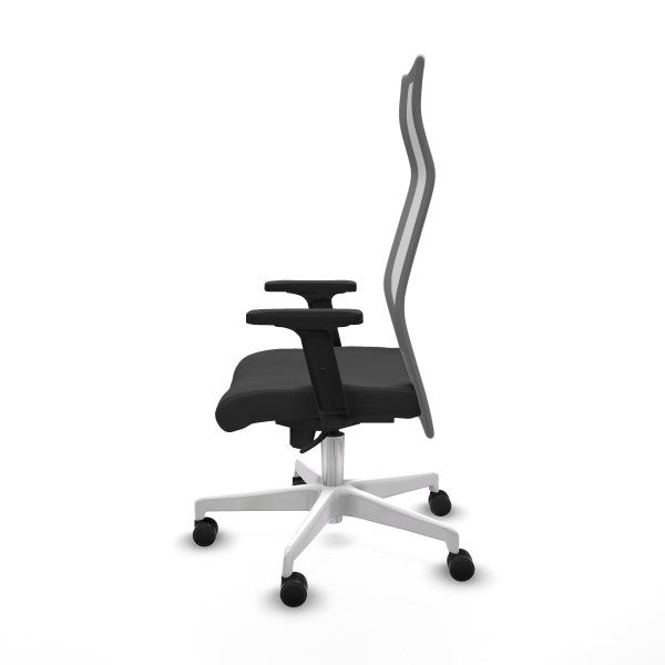 Albacete malla sincro malla gris similpiel gris oscuro brazos 2D base blanca ruedas 65 mm nailon