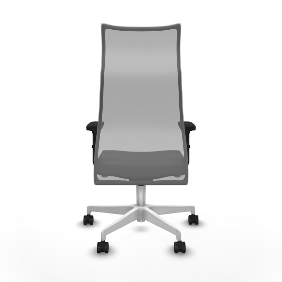Albacete malla sincro malla gris similpiel gris oscuro brazos 2D base blanca ruedas 65 mm nailon