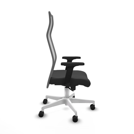 Albacete malla sincro malla gris similpiel gris oscuro brazos 2D base blanca ruedas 65 mm nailon