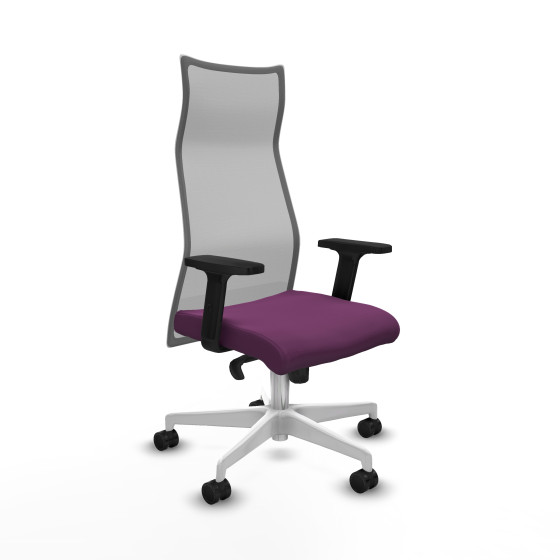 Albacete malla sincro malla gris similpiel morado brazos 2D base blanca ruedas 65 mm nailon
