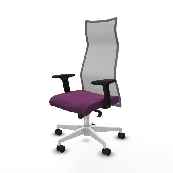 Albacete malla sincro malla gris similpiel morado brazos 2D base blanca ruedas 65 mm nailon