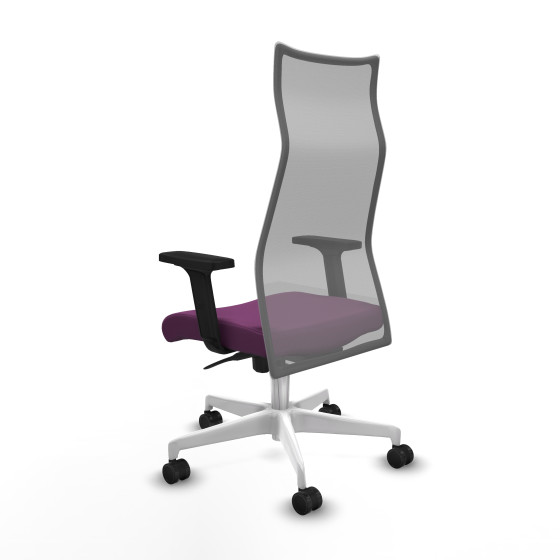Albacete malla sincro malla gris similpiel morado brazos 2D base blanca ruedas 65 mm nailon