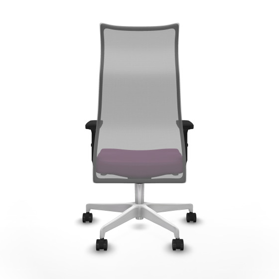 Albacete malla sincro malla gris similpiel morado brazos 2D base blanca ruedas 65 mm nailon
