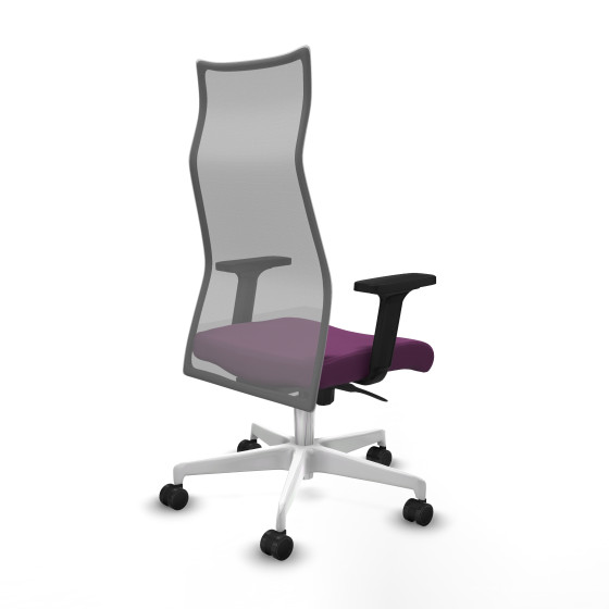 Albacete malla sincro malla gris similpiel morado brazos 2D base blanca ruedas 65 mm nailon