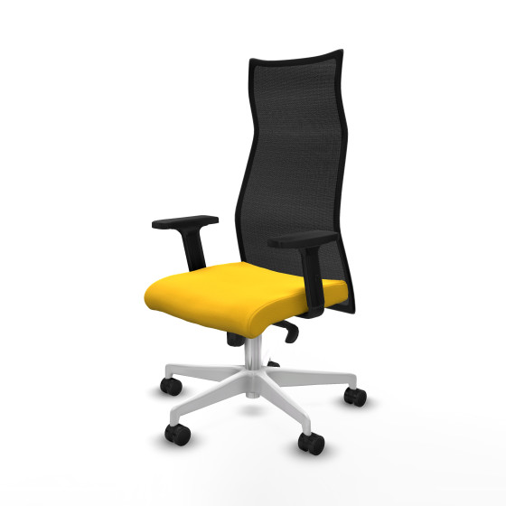 Albacete malla sincro malla negra similpiel amarillo brazos 2D base blanca ruedas 65 mm nailon