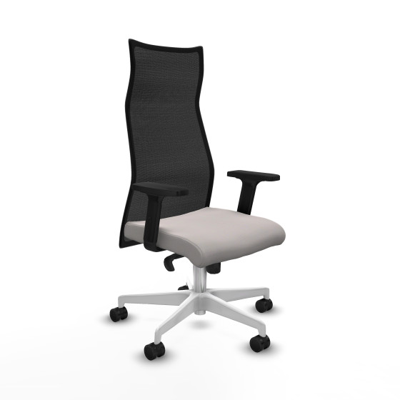 Albacete malla sincro malla negra similpiel blanco brazos 2D base blanca ruedas 65 mm nailon