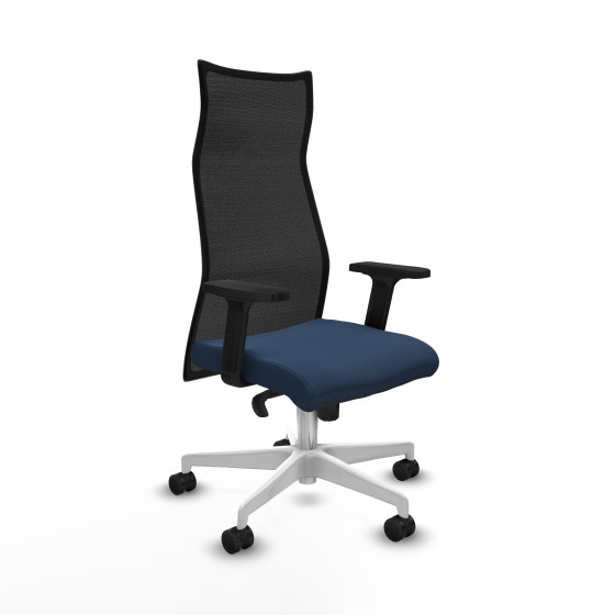 Albacete malla sincro malla negra similpiel azul marino brazos 2D base blanca ruedas 65 mm nailon