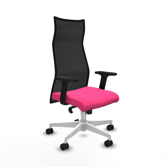 Albacete malla sincro malla negra similpiel rosa brazos 2D base blanca ruedas 65 mm nailon