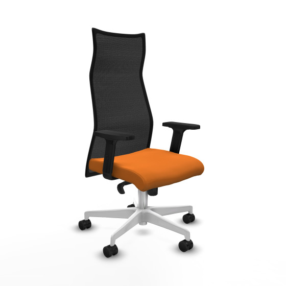 Albacete malla sincro malla negra similpiel naranja brazos 2D base blanca ruedas 65 mm nailon