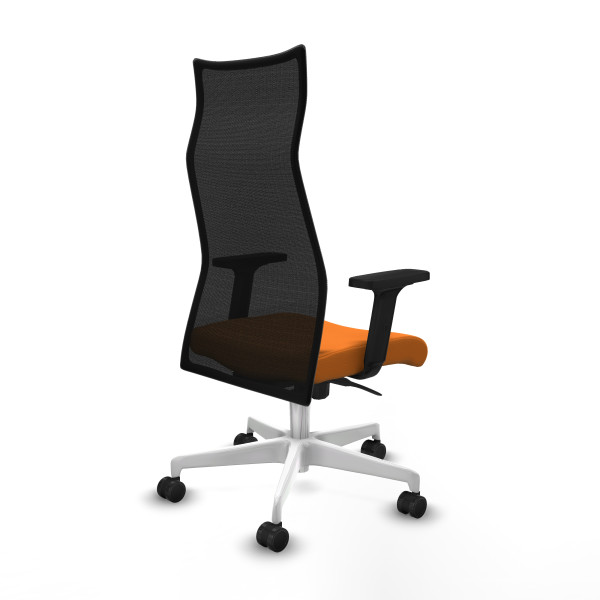 Albacete malla sincro malla negra similpiel naranja brazos 2D base blanca ruedas 65 mm nailon