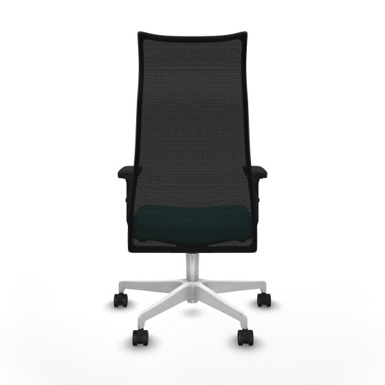 Albacete malla sincro malla negra similpiel turquesa brazos 2D base blanca ruedas 65 mm nailon