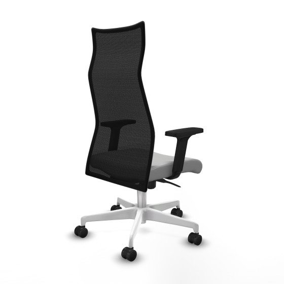 Albacete malla sincro malla negra similpiel gris claro brazos 2D base blanca ruedas 65 mm nailon