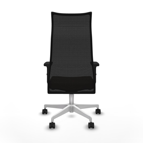 Albacete malla sincro malla negra similpiel marrón oscuro brazos 2D base blanca ruedas 65 mm nailon
