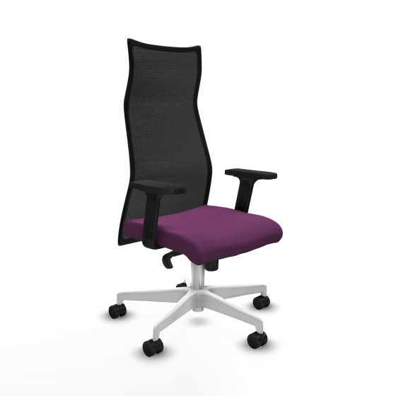 Albacete malla sincro malla negra similpiel morado brazos 2D base blanca ruedas 65 mm nailon
