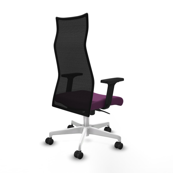 Albacete malla sincro malla negra similpiel morado brazos 2D base blanca ruedas 65 mm nailon