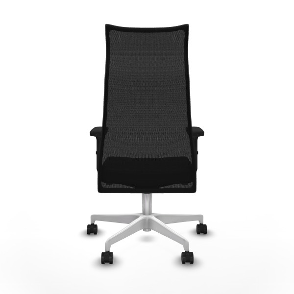 Albacete malla sincro malla negra similpiel negro brazos 2D base blanca ruedas 65 mm nailon