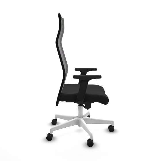 Albacete malla sincro malla negra similpiel negro brazos 2D base blanca ruedas 65 mm nailon