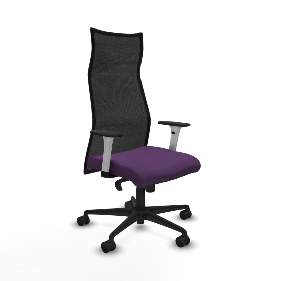 Albacete malla sincro malla negra bali morado brazos blancos base nailon ruedas 65 mm nailon