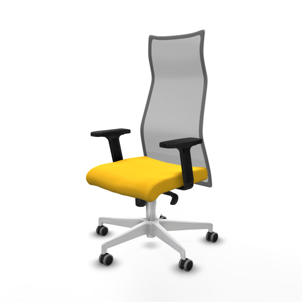 Albacete malla sincro malla gris similpiel amarillo brazos 2D base blanca ruedas 65mm engomadas