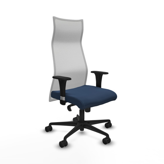 Albacete malla sincro malla blanca similpiel azul marino brazos 1D base nailon ruedas 65 mm nailon