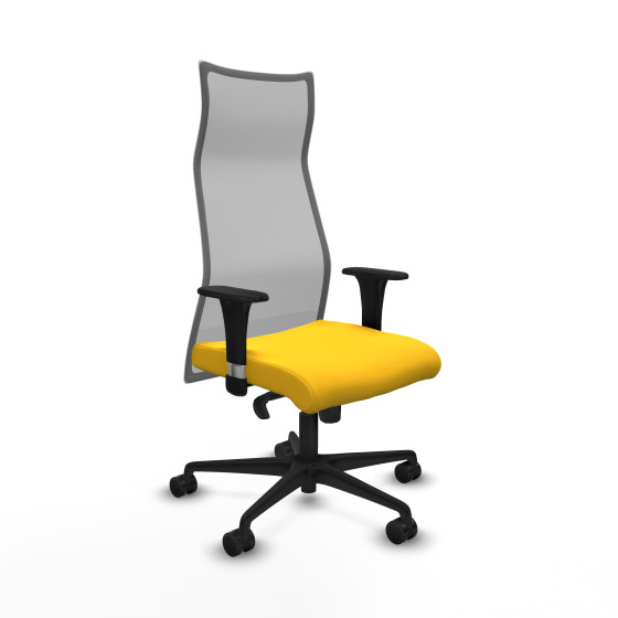 Albacete malla sincro malla gris similpiel amarillo brazos 1D base nailon ruedas 65 mm nailon