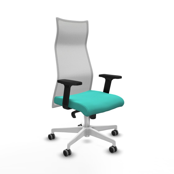 Albacete malla sincro malla blanca similpiel turquesa brazos 2D base blanca ruedas 65mm engomadas