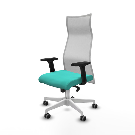 Albacete malla sincro malla blanca similpiel turquesa brazos 2D base blanca ruedas 65mm engomadas