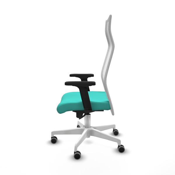 Albacete malla sincro malla blanca similpiel turquesa brazos 2D base blanca ruedas 65mm engomadas