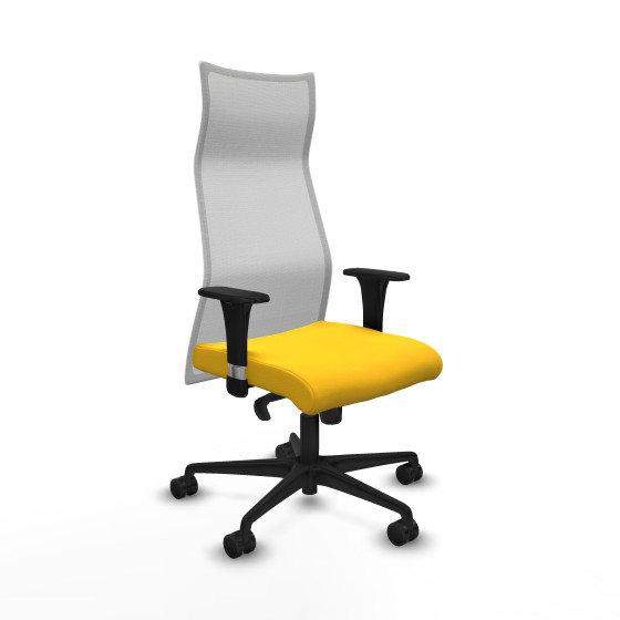 Albacete malla sincro malla blanca similpiel amarillo brazos 1D base nailon ruedas 65 mm nailon