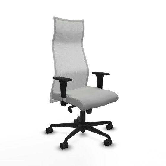 Albacete malla sincro malla blanca similpiel gris claro brazos 1D base nailon ruedas 65 mm nailon
