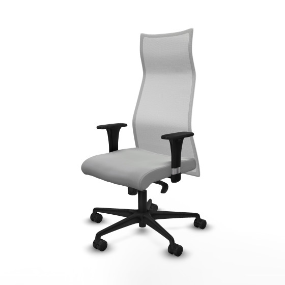 Albacete malla sincro malla blanca similpiel gris claro brazos 1D base nailon ruedas 65 mm nailon