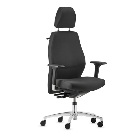 Silla Shape 24 horas traslack tapizado king negro, brazos 2D base aluminio y cabecero