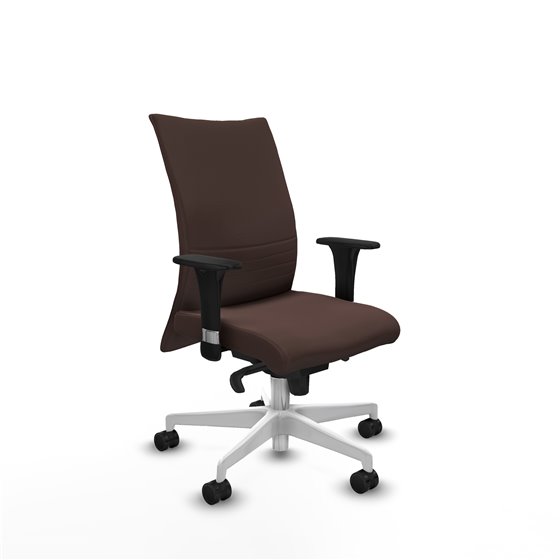 Albacete confidente XL sincro similpiel marrón oscuro brazos 1D cromados base blanca ruedas 65 mm nailon