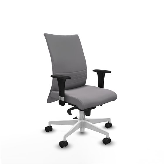 Albacete confidente XL sincro similpiel gris brazos 1D cromados base blanca ruedas 65 mm nailon