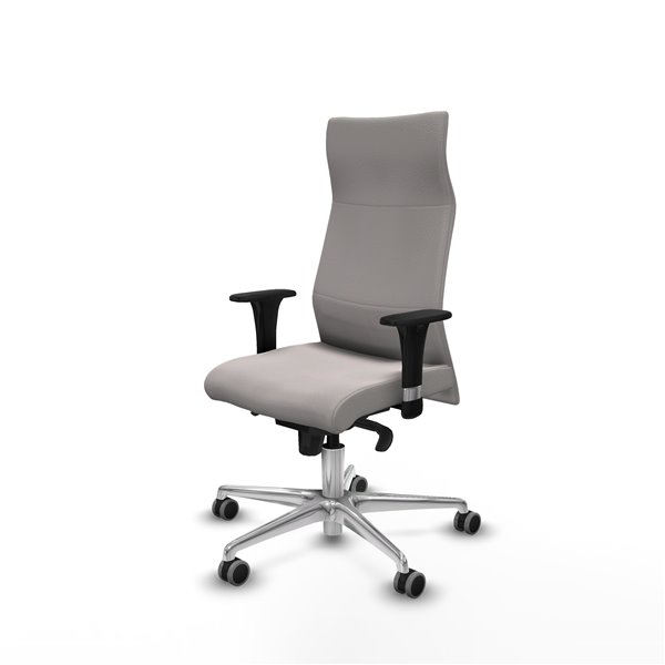 Albacete XL sincro similpiel blanco brazos 1D base aluminio ruedas 65mm engomadas