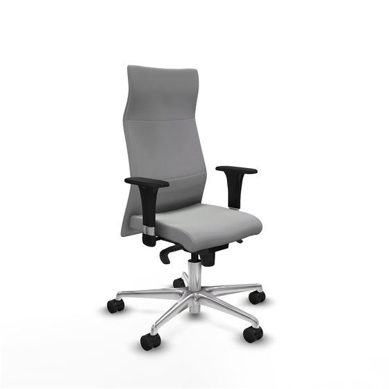 Albacete XL sincro similpiel gris claro brazos 1D base aluminio ruedas 65 mm nailon