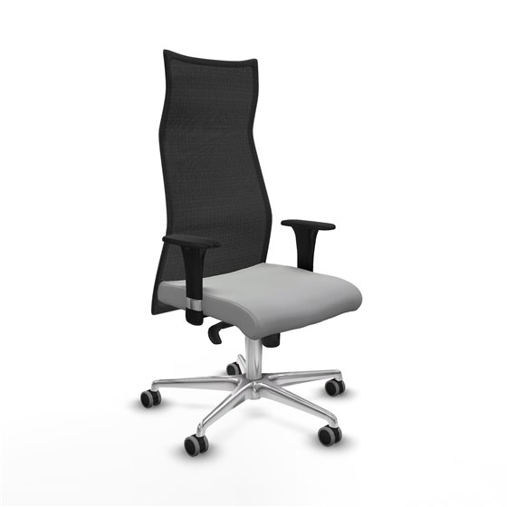 Albacete malla XL sincro malla negra similpiel gris claro brazos 1D base aluminio ruedas 65mm engomadas