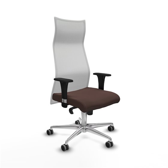 Albacete malla XL sincro malla blanca similpiel marrón oscuro brazos 1D base aluminio ruedas 65mm engomadas