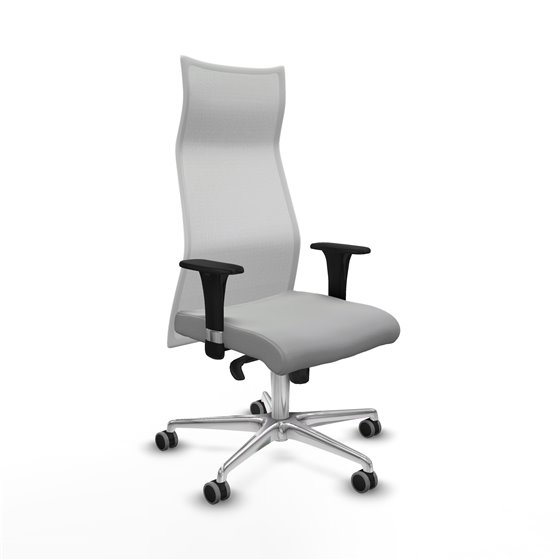 Albacete malla XL sincro malla blanca similpiel gris claro brazos 1D base aluminio ruedas 65mm engomadas