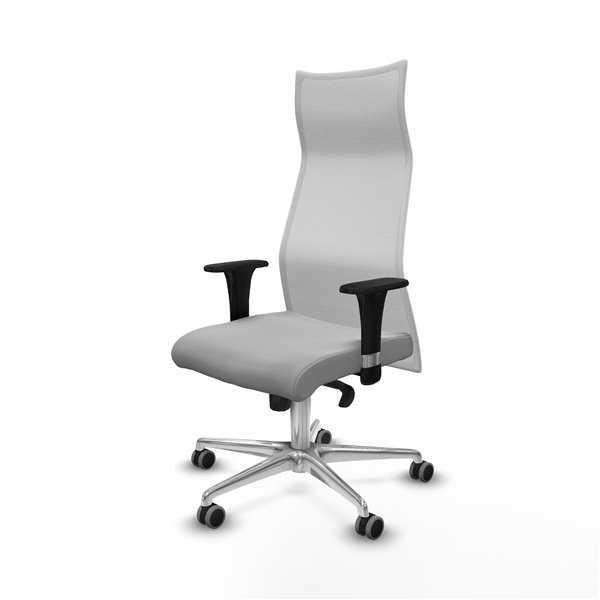 Albacete malla XL sincro malla blanca similpiel gris claro brazos 1D base aluminio ruedas 65mm engomadas