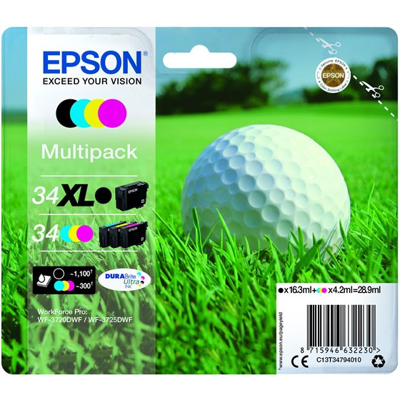Golf ball C13T34794010 cartucho de tinta 1 pieza(s) Original Alto rendimiento (XL) Negro, Cian, Magenta, Amarillo