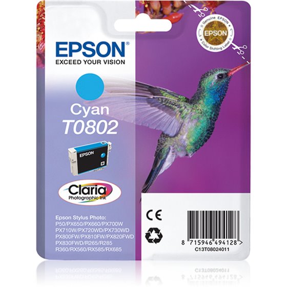 Hummingbird Cartucho T0802 cian (etiqueta RF)