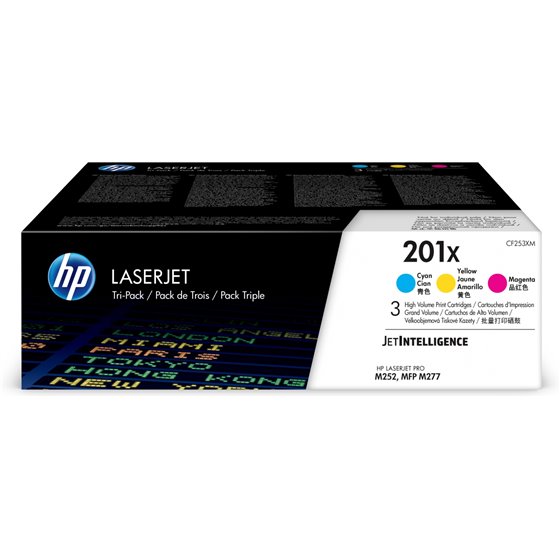 Paquete de 3 cartuchos de tóner cian/magenta/amarillo Originales LaserJet 201X de alta capacidad