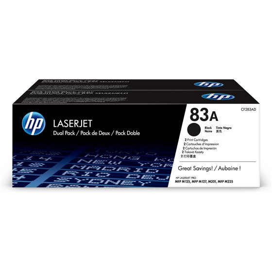 Pack de ahorro de 2 cartuchos de tóner original LaserJet 83A negro