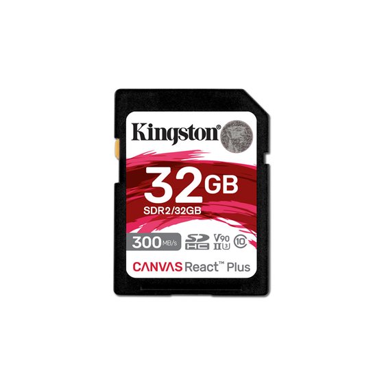 32GB Canvas React Plus SDHC UHS-II 300R/260W U3 V90 for Full HD/4K/8K